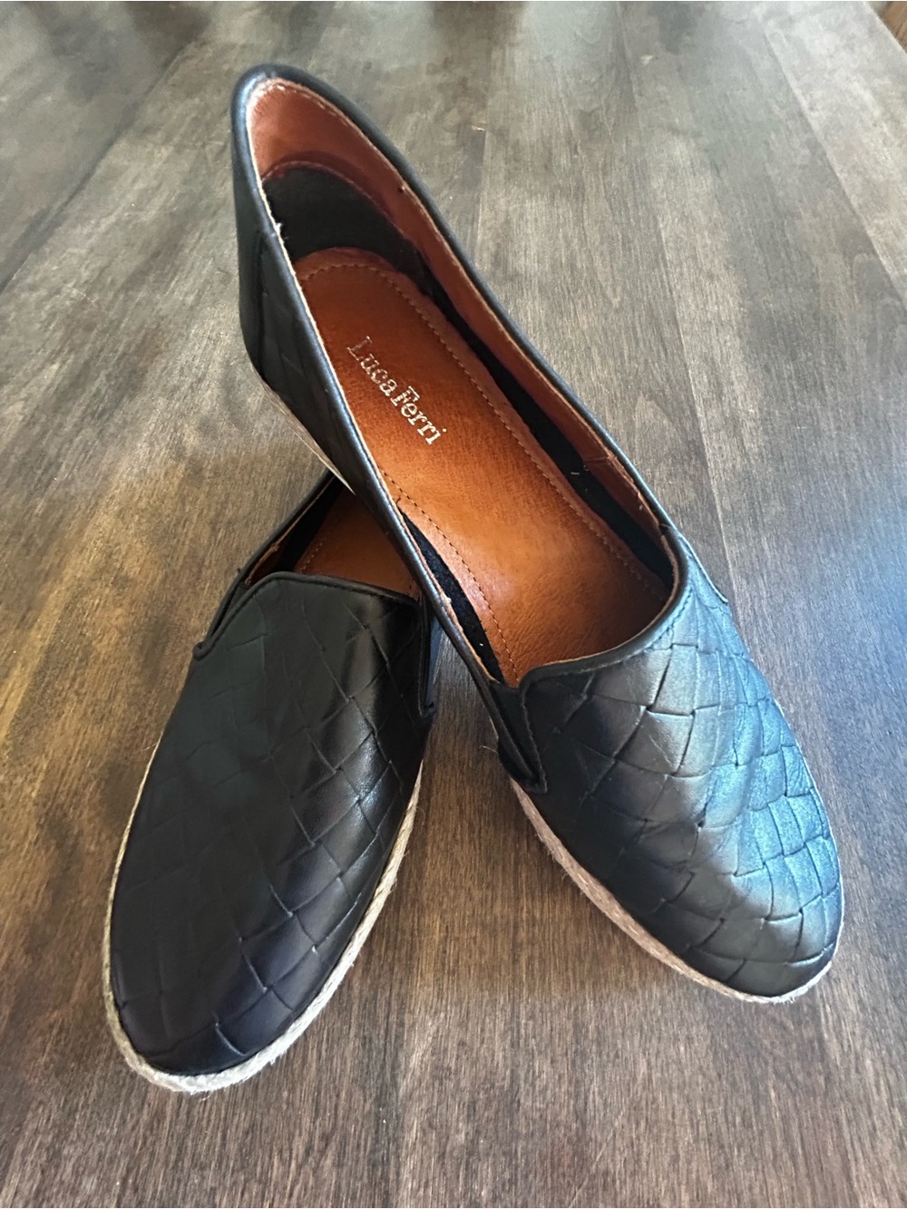 Luca Ferri Classic Black Woven Slip-On Flats Sz 10